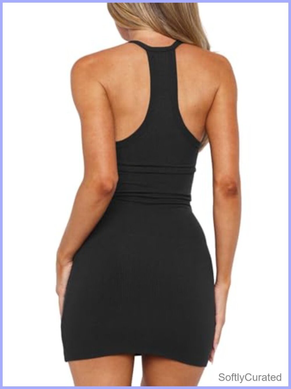 Spaghetti Strap V Neck Ribbed Racer Back Bodycon Mini Dress - Picture 4 of 4